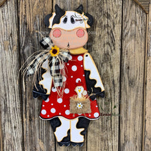 Load image into Gallery viewer, Farmhouse cow door hanger, Cow decoration, Wooden Cow sign, Cow door hanger, Farmhouse wall decor, Bovine decor, Farm Cow wreath attachment
