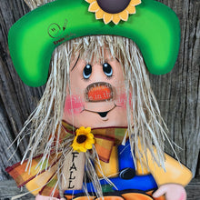 Load image into Gallery viewer, Scarecrow, Fall wooden Scarecrow with stand, wooden pumpkin porch decor, Thanksgiving Pumpkin centerpiece, Scarecrow wood crafts, Halloween
