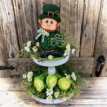Load image into Gallery viewer, St. Patrick&#39;s Day Decoration, tiered tray decor, Wooden leprechaun, Irish decor, shelf sitter, Shamrock sign, cute leprechaun with Shamrock
