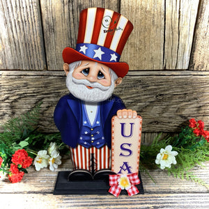 Uncle Sam, Patriotic shelf sitter, wooden USA sign, summer centerpiece, primitive Americana, Fourth of July, Patriotic tiered tray decor