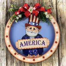 Load image into Gallery viewer, Uncle Sam, Patriotic Summer door hanger, Summer decor, Patriotic front door wreath, Fourth of July Decoration, Americana, Uncle Sam sign,
